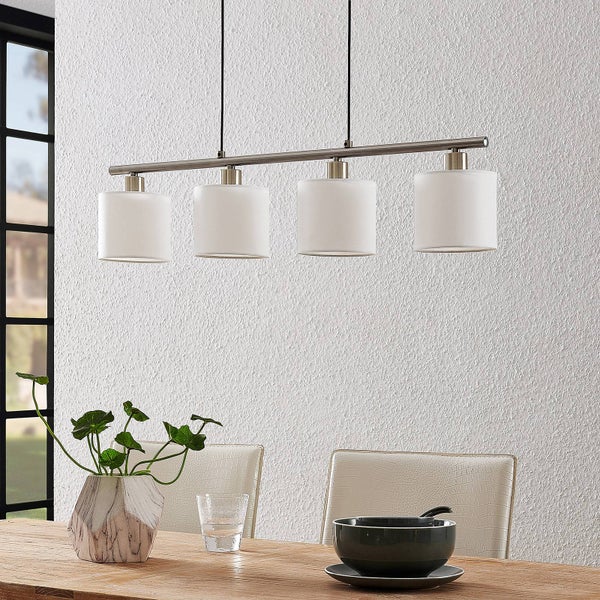 Lindby Pendelleuchte Stannis (Modern) in Weiß aus Metall (4 flammig, E14) - Textil Hängeleuchte Esstischlampe Hängelampe Wohnzimmerleuchte