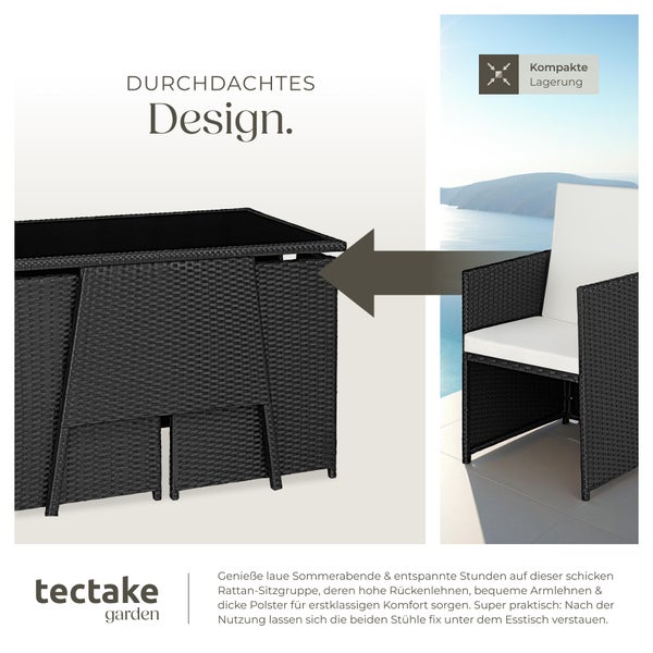 Rattan Sitzgruppe tectake Lausanne zusammenschiebbar für 2 Personen schwarz