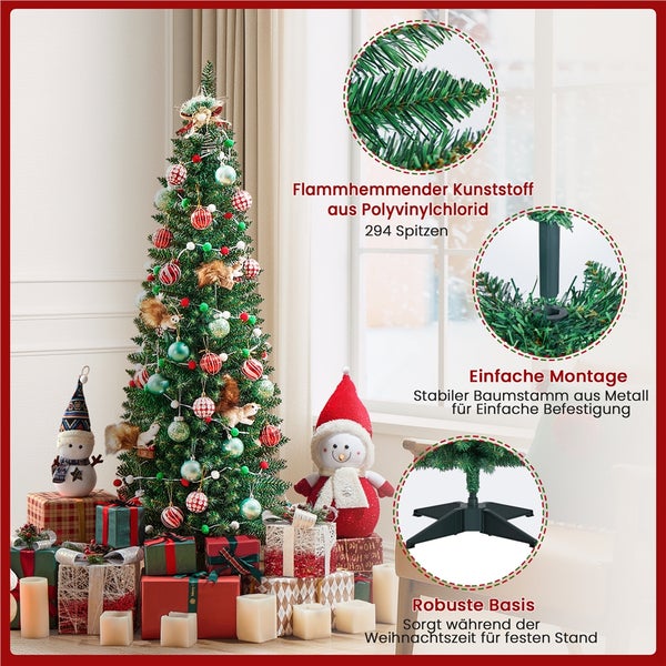 Geschmückter Weihnachtsbaum aus Kunststoff mit Geschenken und Dekorationen