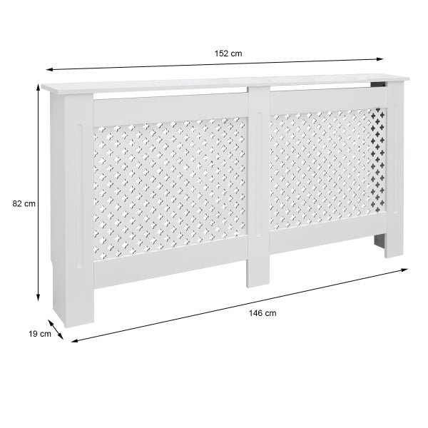 ECD Germany Heizkörperverkleidung mit Wabenmuster 152x19x82 cm Weiß aus MDF lackiert für Schlafzimmer Wohnzimmer Heizungsverkleidung Heizkörperabdeckung Heizungsabdeckung Heizung Heizkörper Abdeckung