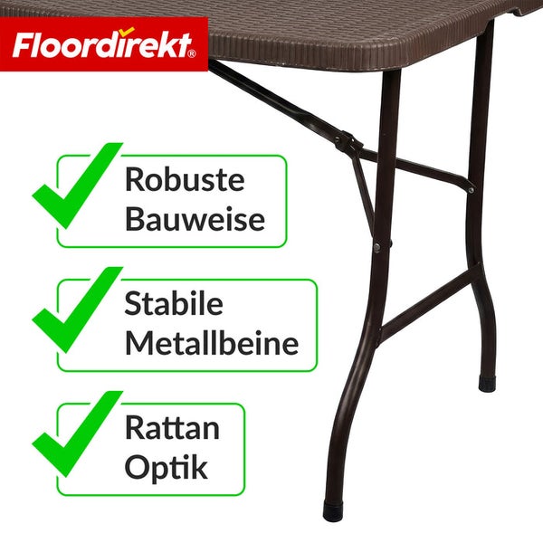 Klapptisch mit Rattan Optik und stabilen Metallbeinen, FloorDirekt Logo