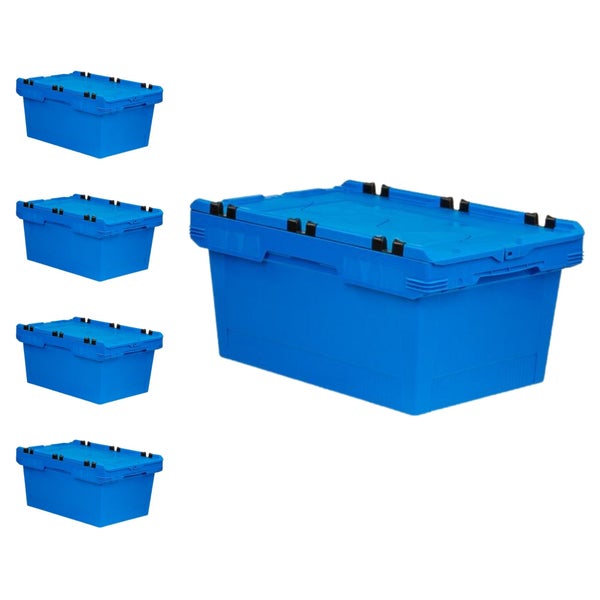 PROREGAL Mega Deal 5x Conical Mehrweg-Stapelbehälter mit Krokodildeckel Blau HxBxT 29,9 x 41 x 61cm 47 Liter Lagerbox  Eurobox  Transportbox