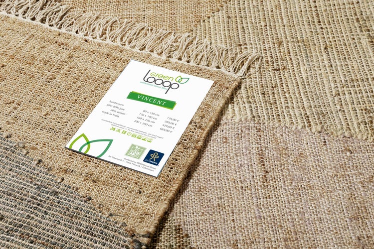 Handwebteppich Sand Taupe Braun aus Naturfaser Vincent Green Looop 130x190 cm