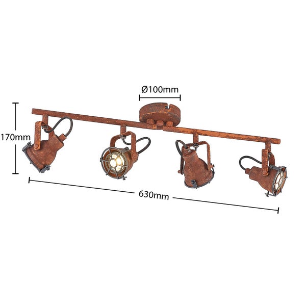 Vierflammige Deckenleuchte, 630 mm breit, aus Metall