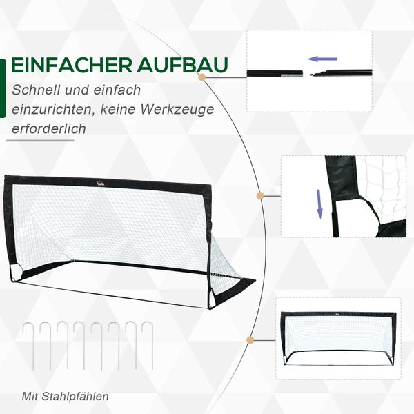 HOMCOM Fußballtore, Fußballnetz, faltbar, 186 x 90 x 89 cm, Stahl, Tetrolon, Schwarz