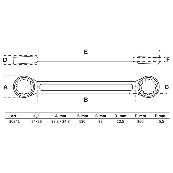BGS Doppel-Ringschlüssel extra flach SW 24 x 26 mm - 30341
