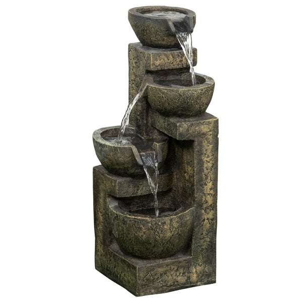 Outsunny Gartenbrunnen, Springbrunnen mit Einstellbarer Strömung, 25L x 24B x 60H cm, Kunstharz, Schwarz