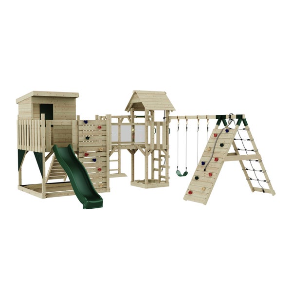 Spielplatz mit Kletterwand, Rutsche und Schaukel für Kinder