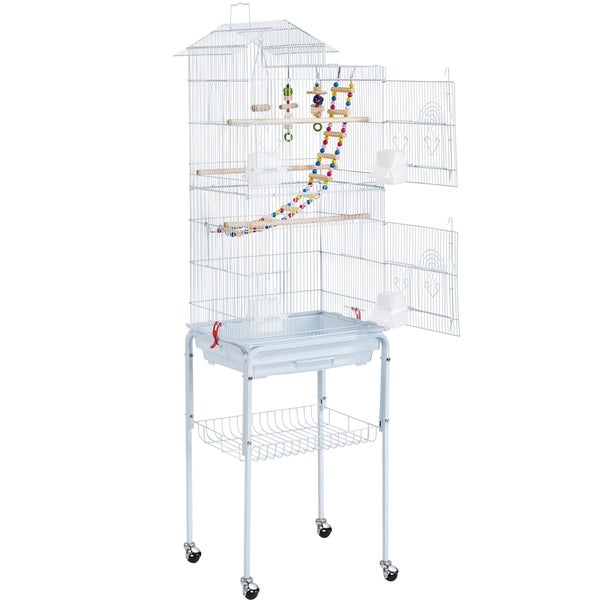 Vogelkäfig mit Ständer, Sitzstangen und Spielzeug
