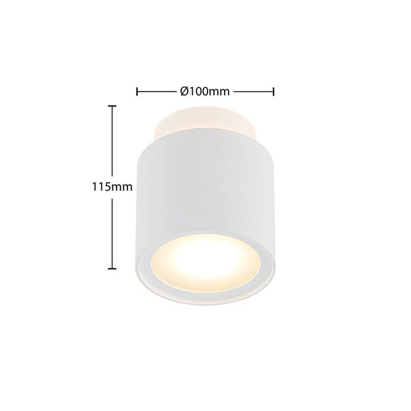 Weiße Deckenleuchte mit den Maßen 100 mm Durchmesser und 115 mm Höhe