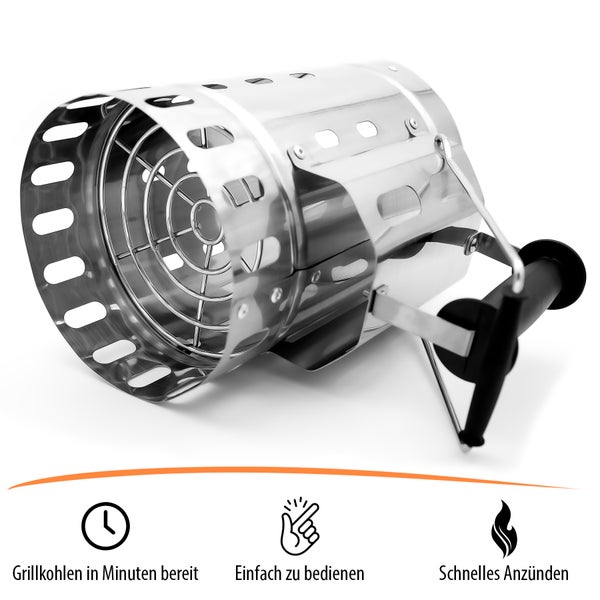 Grillkohle Anzündkamin aus Metall mit Griff