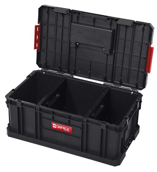 PROREGAL QBRICK Werkzeugkasten Two Toolbox HxBxT 22 x 53 x 31 cm 2 Trennstege 26 Liter Mit Deck & Teleskopgriffe Mit Klemmverschlüsse Metall Schwarz
