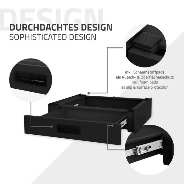 ML-Design Verbindungsrahmen für Waschmaschine und Trockner mit ausziehbarer Schublade, Stahl, 60,5x54cm, Schwarz, rutschfest, Zwischenbausatz Universal Zwischenrahmen Zwischenbaurahmen Trocknersäule