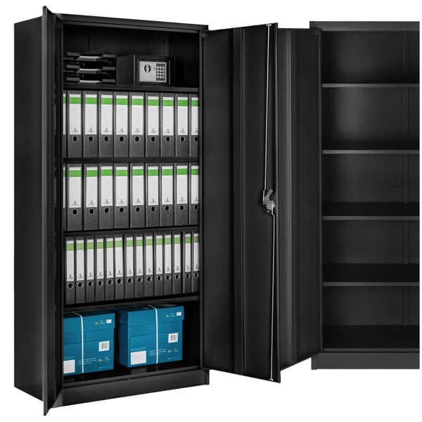 Aktenschrank tectake  180 x 90 x 40 cm aus pulverbeschichtetem Stahl schwarz