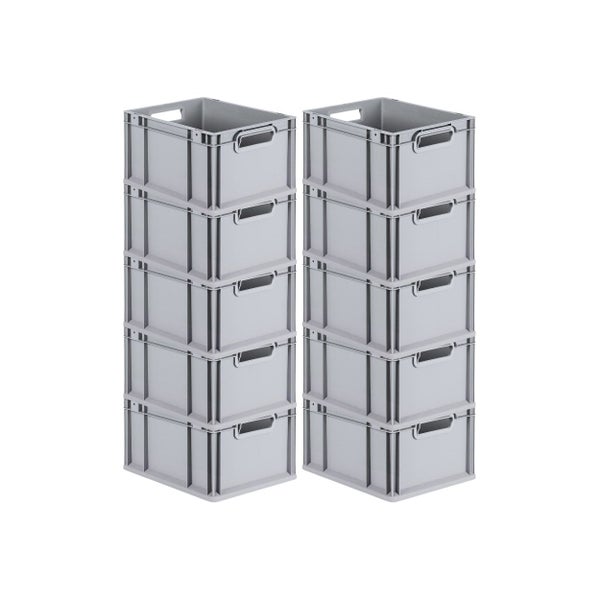 PROREGAL Spar Set 10x Eurobox Nextgen Economy Mit Scharnierdeckel & Grünen Schiebeschnappverschlüssen Griffe Offen HxBxT 22 x 30 x 40 cm 20 Liter