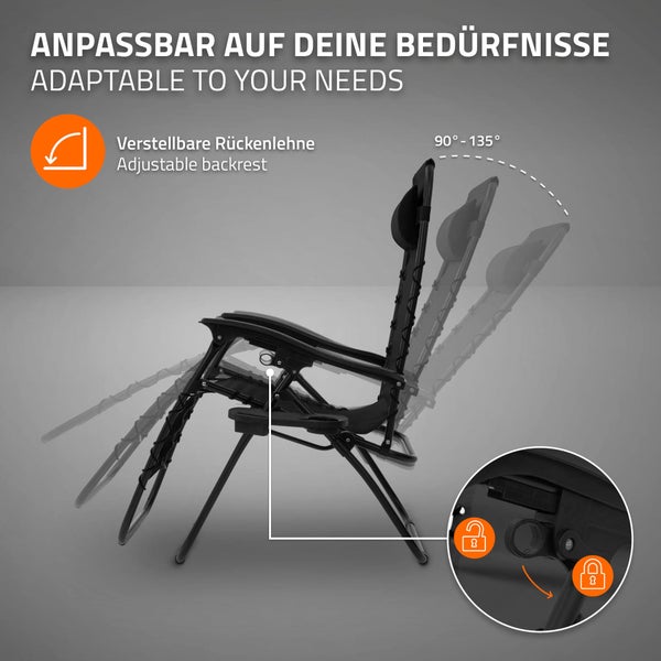ML-Design Sonnenliege klappbar Schwarz, Liegestuhl mit verstellbarem Kopfpolster & Rückenlehne, Gartenliege wetterfest mit Schnürsystem, Zero Gravity Outdoor Relaxliege, Gartenstuhl mit Getränkehalter