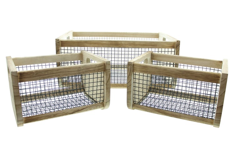 FRANK FLECHTWAREN | Holzkiste Trend, 3er Set, HOLZ, 21 x 16 x 13 cm, 36 x 26 x 16 cm