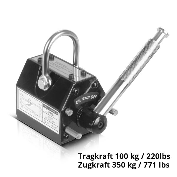 STAHLWERK Lasthebemagnet mit 100 kg 220 lbs Tragkraft und 350kg 771 lbs Zugkraft