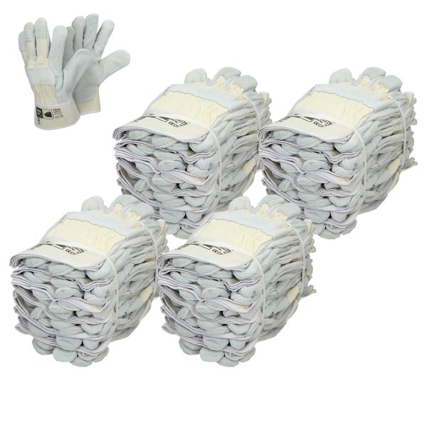 ECD Germany 48 Paar Pro-Fit® Rindspaltleder-Handschuhe Größe 8/M - Natur - mit Canvas-Stulpe - Leder Arbeitshandschuhe Rindspalt Schutzhandschuhe Gartenhandschuhe Handschuhe Handschutz - Menge wählbar
