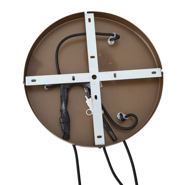 Blick auf die Rückseite einer Deckenleuchte mit Montagehalterung und Verkabelung