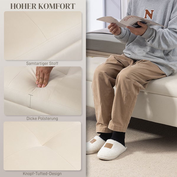 HOMCOM Sitzbank mit Stauraum, für Wohnzimmer, Schlafzimmer, Flur, 120 x 44 x 44,5 cm, Samt, Metall, Beige