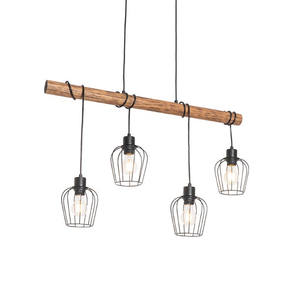 Hängelampe mit vier Leuchten und Holzbalken