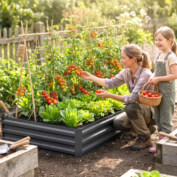 Outsunny Hochbeet Stahl, Pflanzbeet Frühbeet Gartenbeet Blumenkasten steckbar, Pflanzkasten Pflanzkübel Gemüsebeet 241x90,5x30cm für Garten Terrasse, für Blumen, Pflanzen, Obst, Gemüse, Grau