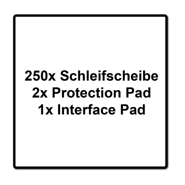 250 Schleifscheiben, 2 Schutzpads und 1 Interfacepad