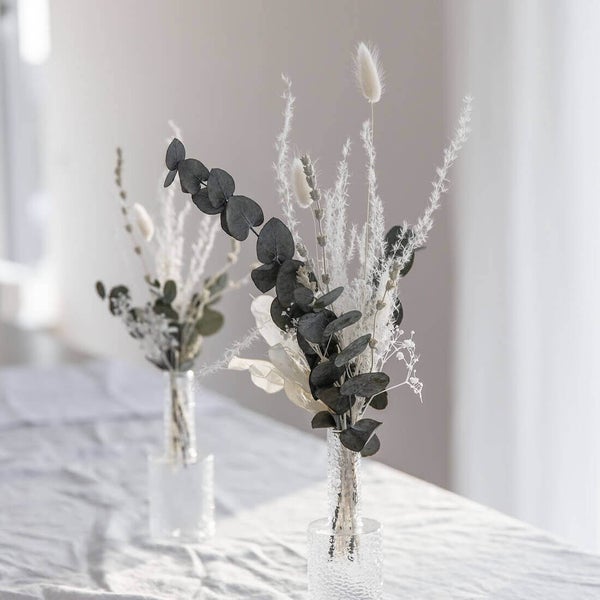 Trockenblumenstrauß Tischdeko Eukalyptus weiß - 4 Stück