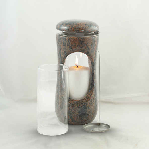 Grablampe aus Granit mit Kerze und herausnehmbarem Glaseinsatz