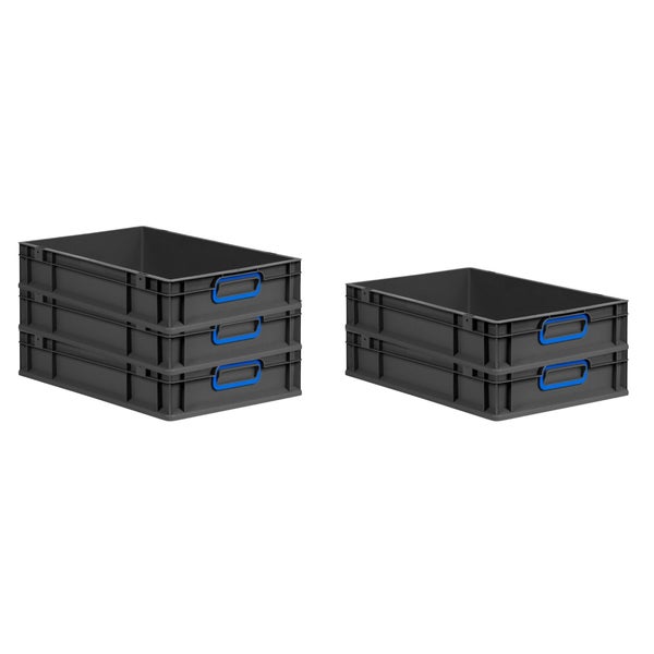 Eurobox NextGen Color, HxBxT 12x40x60cm, 23 Liter, Griffe blau geschlossen, Schwarz, Eurobehälter, Transportbox, Transportbehälter, Stapelbehälter
