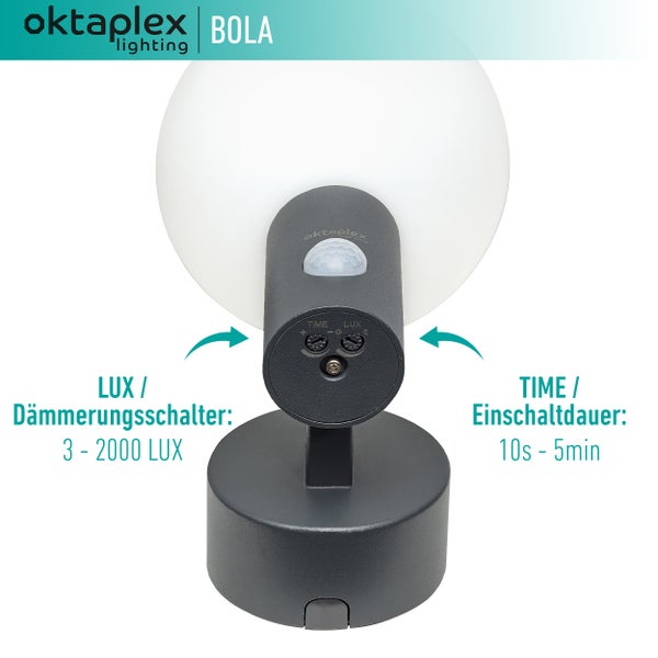 Bola LED Außenlampe mit Bewegungsmelder warmweiß 3000K 1600lm IP65 runde Wandleuchte anthrazit 230V