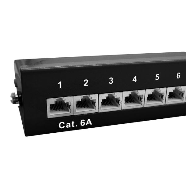 ProfiPatch Cat6a Patchpanel Patchfeld 8 Port Verteilerfeld geschirmt RJ45 Desktop und Wandmontage 1HE schwarz