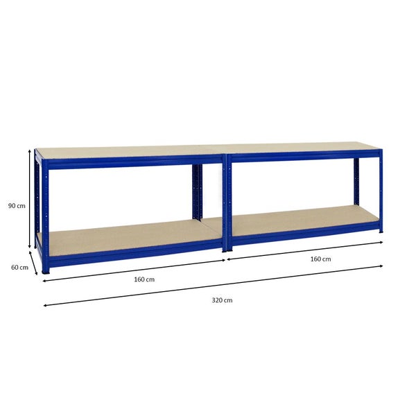 PROREGAL Mega Deal 2x Höhenverstellbare Werkbank Dino HxBxT 90 x 160 x 60 cm Traglast 600 kg Blau