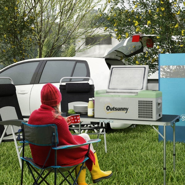 Outsunny Kompressor Kühlbox 16L, Kühlbox Auto 12/24V DC & 100-240V AC, bis -20°C, Tragbare Gefrierbox mit MAX/ECO Modi, Mini Kühlschrank für Camping, Lkw, Boot, RV und Steckdose