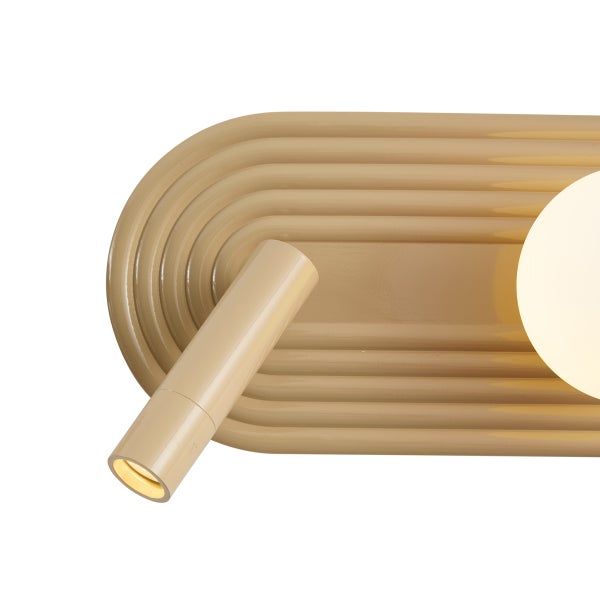 Wandleuchte mit ovaler Basis und integriertem Spot sowie Glaskugel