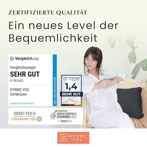 DYNMC you Sofakissen mit Füllung und Bezug - 2er Set 40x60cm mit Viel Füllung - VERGLEICHSSIEGER SEHR GUT - Rückenkissen mit Oeko TEX Baumwoll-Bezug - Bequeme Dekokissen - Couchkissen Anthrazit