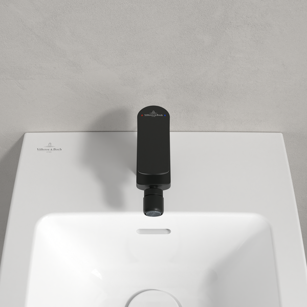 Villeroy & Boch Oasis Einhebel-Bidetarmatur, Bidet Wasserhahn mit Zugstange und Keramikkartusche, Bidetmischer wassersparend, Auslauf Höhe 73mm, rund, Matt Black