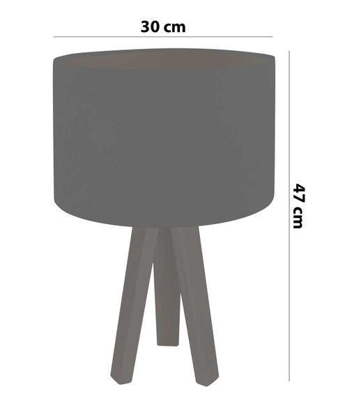 Tischleuchte Jalua T Velours grey & gold mit Dreibein aus Holz H: 47cm 10753