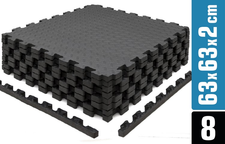 8 Bodenschutzmatten mit Rand 63x63x2cm Fitness Bodenmatte Schwarz