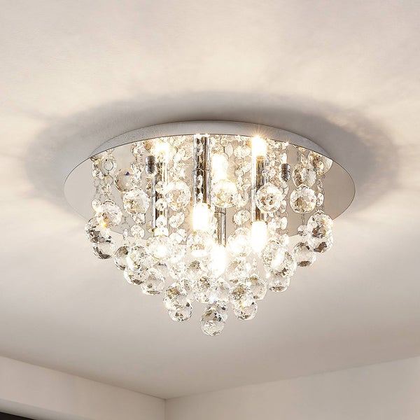 Lindby Kristall Deckenlampe chrom Ø35 cm, Kronleuchter Deckenleuchte ohne Leuchtmittel Wohnzimmerlampe Schlafzimmerlampe Esszimmerlampe Büro