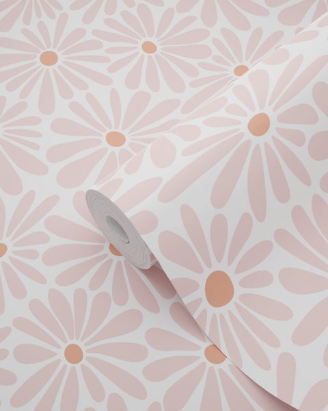 Vliestapete mit großem Blumenmuster in Form von Gänseblümchen, Tapetenrolle.