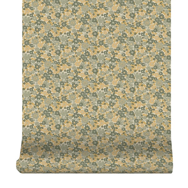 Vliestapete mit kleinteiligem Blumenmuster im Retro-Stil, Rollenware für die Wandgestaltung.