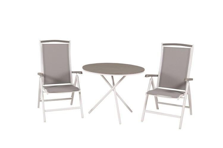 Parma Gartenset Tisch Ø90cm und 2 Stühle 5pos Albany weiß, grau, cremefarben. 90 X 90 X 74 cm