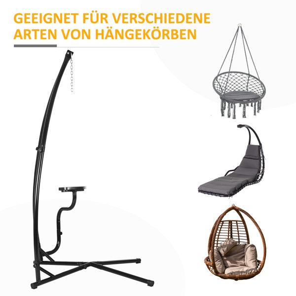Hängesessel mit Gestell und Seitenablage inklusive Getränkehalter, Mobiltelefon-Steckplatz und Tablet-Schlitz.