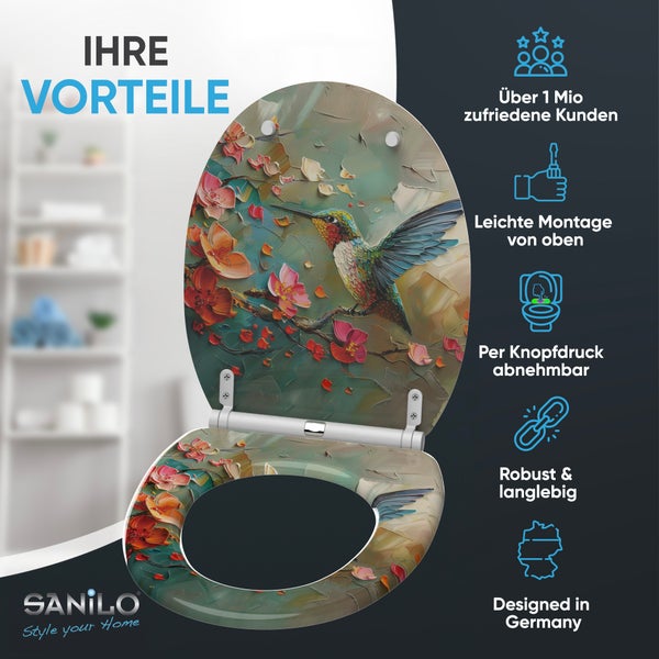Sanilo WC-Sitz mit Vogel- und Blumenmuster