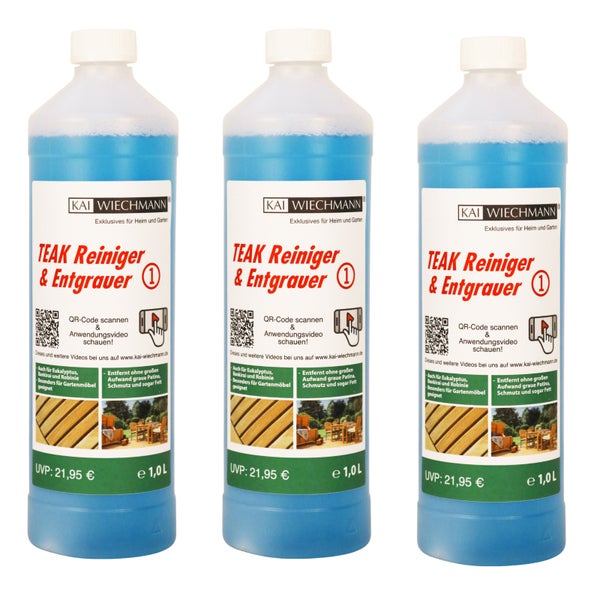 Drei Flaschen Teak Reiniger und Entgrauer von Kai Wiechmann für Gartenmöbel