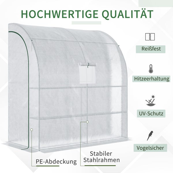 Outsunny Foliengewächshaus, Tomatengewächshaus mit Mesh Fenster, 200 x 100 x 215 cm, Stahl, PE, Weiß