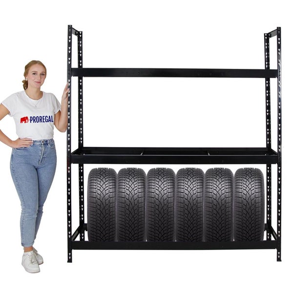 PROREGAL Reifenregal Tiger XL HxBxT 200 x 180 x 45 cm bis zu 21 Reifen auf 3 Ebenen Schwarz