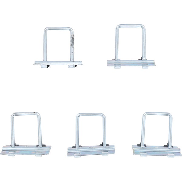 Doppelhaken aus verzinktem Metall für Lochwände mit schwarzem Kunststoff-Stabilisator, Seitenansicht.